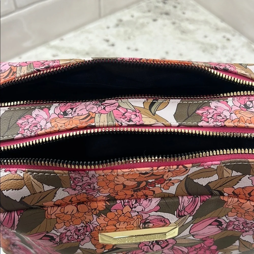 Steve Madden Pink and Brown Cosmetic Bag Floral Design